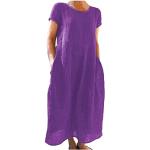 Violette Unifarbene Elegante Kurzärmelige Sommerkleider mit Fransen aus Leinen für Damen Größe 3 XL für Hochzeitsgäste 