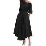 Schwarze Unifarbene Elegante Langärmelige Wickelkleider aus Chiffon für Damen Übergrößen für den für den Sommer 