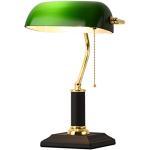 Antik Bankerlampe grün Klassische Messing Bankers Schreibtischlampe Glass Tischlampe Green Bürolampe mit Zugschalter E27 Innen Nachttischlampe Traditionelle Retro Leselampe H:38cm (Metall Basis)