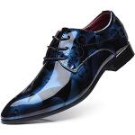 Dunkelblaue Lack-Optik Business Hochzeitsschuhe & Oxford Schuhe mit Reißverschluss in Breitweite aus Leder für Herren Größe 48 für den für den Winter 