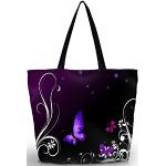 Violette Faltbare Einkaufstaschen mit Reißverschluss aus Stoff für Damen 