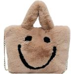 Khakifarbene Emoji Smiley Damenschultertaschen & Damenshoulderbags aus Kunstfell mini für Partys 