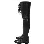 Schwarze Punk Runde Damenoverkneestiefel mit Schnürsenkel aus PU atmungsaktiv Größe 43 für den für den Herbst 