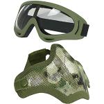Aoutacc Airsoft Maske und Goggles Set, Half Face Full Steel Mesh Maske und Schutzbrillen für CS/Jagd/Paintball/Schießen (AOR2)