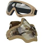 Aoutacc Airsoft Maske und Goggles Set, Half Face Full Steel Mesh Maske und Schutzbrillen für CS/Jagd/Paintball/Schießen (IT)