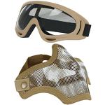 Aoutacc Airsoft Maske und Goggles Set, Half Face Full Steel Mesh Maske und Schutzbrillen für CS/Jagd/Paintball/Schießen (Tan-Schädel)