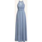 Hellblaue Apart Maxi Herzförmige Lange Abendkleider mit Ländermotiv mit Cutwork mit Reißverschluss aus Chiffon für Damen Größe S 