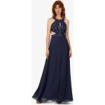 Reduzierte Blaue Bestickte Apart Maxi Lange Abendkleider mit Glitzer mit Reißverschluss aus Chiffon für Damen Einheitsgröße 