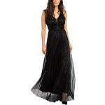 Schwarze Elegante Apart V-Ausschnitt Festliche Kleider Metallic mit Reißverschluss aus Mesh für Damen Größe S 