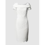 Offwhitefarbene Kurzärmelige Bestickte Mini U-Boot-Ausschnitt Kurze Brautkleider aus Baumwollmischung für Damen Größe XS - versandkostenfrei 