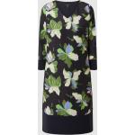 Reduzierte Marineblaue Blumenmuster 3/4-ärmelige Apart Taillierte Kleider aus Jersey für Damen Größe L 