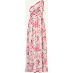 Rosa Blumenmuster Elegante Ärmellose Apart Maxi One Shoulder Lange Abendkleider aus Polyester für Damen Größe S für Partys 