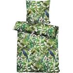 Grüne Bio Nachhaltige Satinbettwäsche mit Vogel-Motiv aus Baumwolle 155x220 