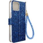 Blaue iPhone 14 Hüllen Art: Flip Cases mit Glitzer aus Silikon mit Band 