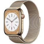 Goldenes Apple Watch Series 8 Uhrenzubehör aus Gold mit GPS mit Milanaise-Armband mit Goldarmband 