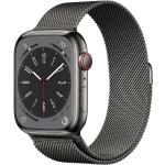 Graues Apple Watch Series 8 Uhrenzubehör aus Stahl mit GPS mit Milanaise-Armband 