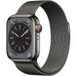 Anthrazitfarbene Apple Watch Series 8 Uhrenarmbänder aus Edelstahl mit OLED-Zifferblatt mit GPS mit Milanaise-Armband für Herren 