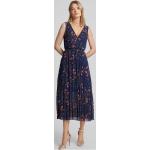 Marineblaue Blumenmuster Apricot Midi V-Ausschnitt Wickelkleider aus Polyester für Damen Größe M 