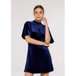 Marineblaue Unifarbene Halblangärmelige Apricot Samtkleider aus Samt für Damen Größe XS für Partys 