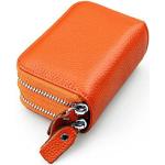 AprinCtempsD RFID Schutz Damen Kreditkartenhülle Herren Kreditkartenetui Echtes Leder Geldbörse Kleine Portemonnaie mit 2 Reißverschluss (Orange)