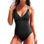 Schwarze Sexy V-Ausschnitt Push-Up Badeanzüge für Damen Größe M 1-teilig 