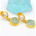 Hellblaue Barocke Runde Perlenohrringe vergoldet 18 Karat mit Echte Perle handgemacht für Damen 