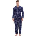 Litherday Lang Schlafanzug Herren Pyjamas Set Kariert Nachtwäsche Winter Pyjama aus Baumwolle Zweiteiliger mit Taschen Rundhals Sleepwear für Herbst 