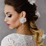 Elfenbeinfarbene Strass Ohrringe versilbert aus Kristall mit Strass handgemacht für Damen für die Braut 