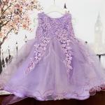 Lavendelfarbene Ärmellose Kinderfestkleider mit Reißverschluss aus Tüll für Mädchen 
