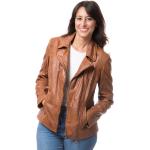 Reduzierte Braune Winddichte Trendzone Übergangsjacken mit Reißverschluss aus Leder für Damen Größe XL 