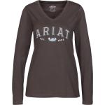 Reduzierte Braune Sportliche Langärmelige Ariat V-Ausschnitt T-Shirts für Damen Größe L 