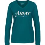 Reduzierte Blaue Langärmelige Ariat V-Ausschnitt T-Shirts für Damen Größe S 