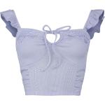 Fliederfarbene Bestickte Arielle die Meerjungfrau Arielle Cropped Shirts mit Rüschen Cropped für Damen Übergrößen 