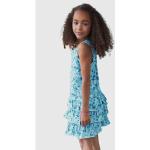 Hellblaue ARIZONA Gemusterte Kinderkleider mit Volants aus Jersey für Mädchen Größe 170 