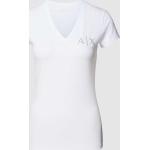 Weiße Armani Exchange V-Ausschnitt T-Shirts aus Baumwolle für Damen Größe M 