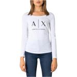 Reduzierte Weiße Elegante Langärmelige Armani Exchange Rundhals-Ausschnitt T-Shirts aus Baumwolle maschinenwaschbar für Damen Größe XL für den für den Herbst 