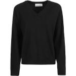 Reduzierte Schwarze Elegante V-Ausschnitt Kaschmir-Pullover aus Wolle für Damen Größe M 