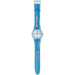 Reduzierte Blaue Schweizer Swatch Quarz Kunststoffarmbanduhren mit Kunststoff-Uhrenglas für Damen 