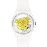 Gelbe Swatch Quarz Damenarmbanduhren aus Acrylglas mit Plexiglas-Uhrenglas 