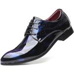 Blaue Lack-Optik Business Spitze Hochzeitsschuhe & Oxford Schuhe mit Schnürsenkel aus Leder leicht für Herren Größe 48 