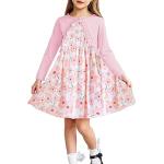 Reduzierte Rosa Elegante Langärmelige Kinderkleider mit Bolero mit Knopf aus Baumwolle für Mädchen für den für den Frühling 