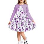 Reduzierte Violette Elegante Langärmelige Kinderkleider mit Bolero mit Knopf aus Baumwolle für Mädchen für den für den Frühling 
