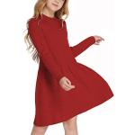 Rote Unifarbene Langärmelige Kinderstrickkleider für Mädchen für den für den Herbst 