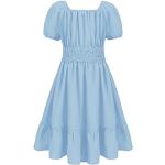 Reduzierte Hellblaue Unifarbene Elegante Kurzärmelige Kinderkragenkleider aus Chiffon für Mädchen für den für den Frühling 