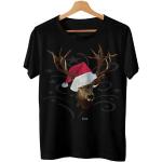 Rundhals-Ausschnitt T-Shirts mit Hirsch-Motiv aus Baumwolle für Herren Größe L zu Weihnachten 