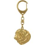 Goldene Mops-Schlüsselanhänger mit Hundemotiv vergoldet handgemacht 