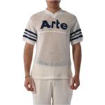 Reduzierte Weiße Gestreifte Arte Antwerp V-Ausschnitt Herrenpullover aus Baumwolle Größe L 