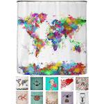 Reduzierte Bunte Moderne Textil-Duschvorhänge mit Weltkartenmotiv aus Textil 150x200 