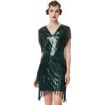 Reduzierte Dunkelgrüne Vintage Mini Kurze Abendkleider mit Pailletten mit Reißverschluss für Damen Größe L für Partys 