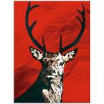 Rote Moderne Artland Kunstdrucke mit Hirsch-Motiv aus Glas Hochformat 60x80 